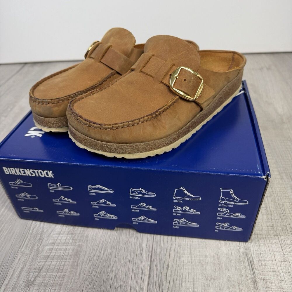 Birkenstock Buckley Women's 10 41 Cognac Brown Nubuck Leather Clog Boston L